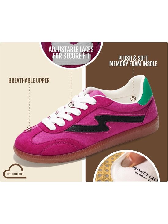 Shoes - Women's Pink Combo Plush & Soft Memory Foam Insole Lace Up Shoes Trendy Sneakers